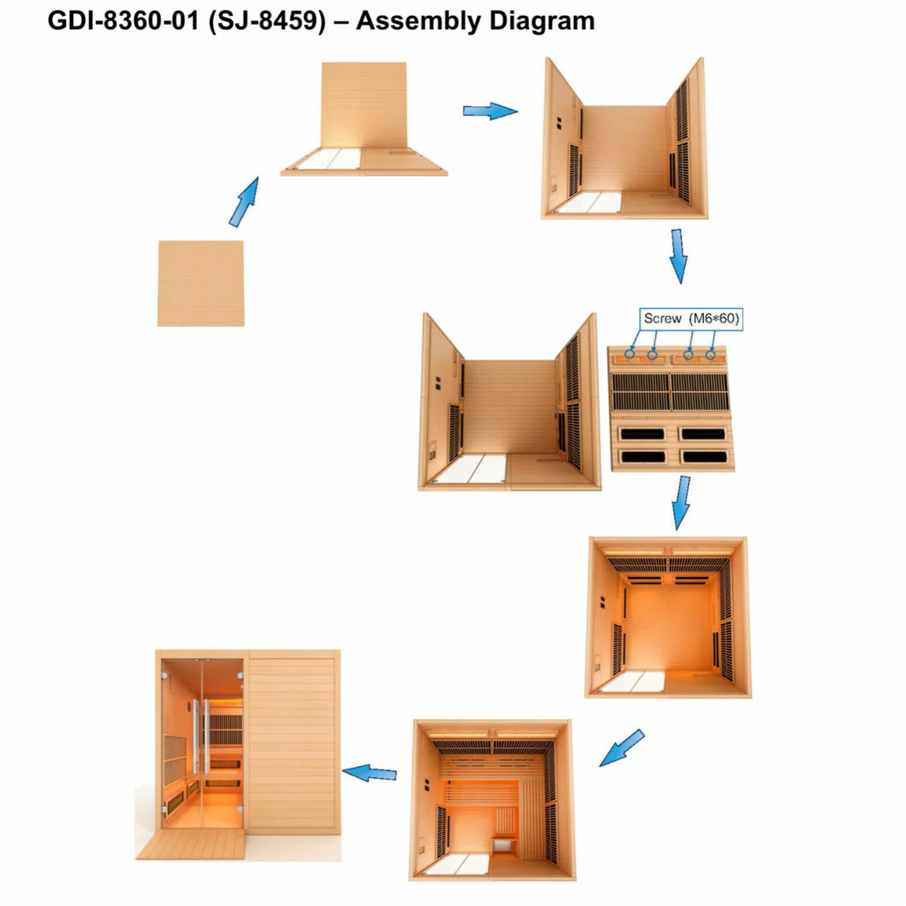 Golden Designs 2025 Toledo GDI-8360-01 6 Person Hybrid Indoor Sauna